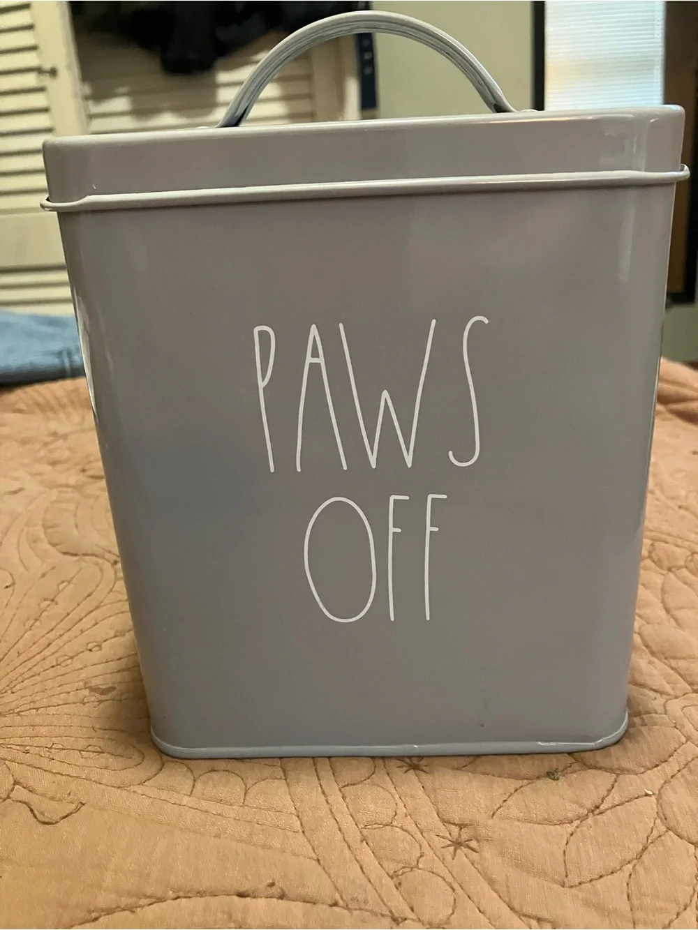 Rae Dunn Paws Off Grey Metal Canister